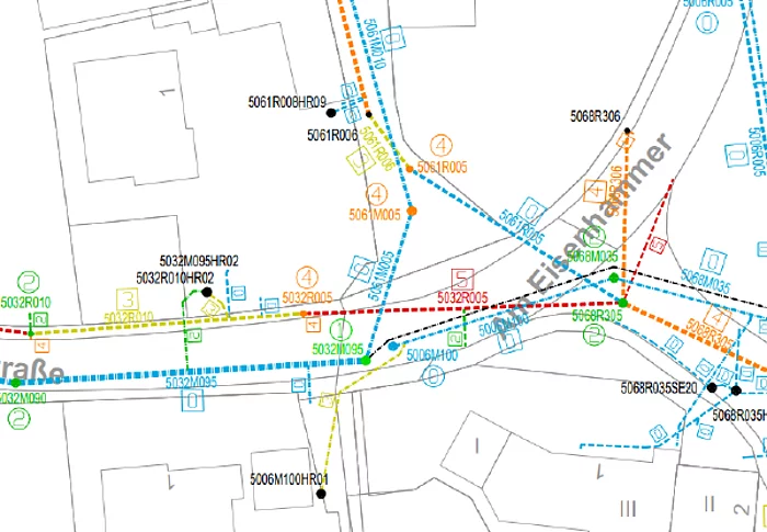 Auszug aus der Zustandsbewertung der Kanäle, hier in Schwarzach. Die Farbe Rot kennzeichnet Schäden mit sofortigem Handlungsbedarf.